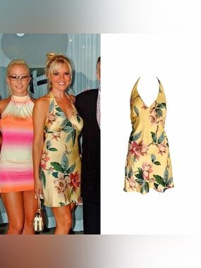1990s Floral Silk Halter Dress Seen On Bridget Marquardt on The Girls Next Door